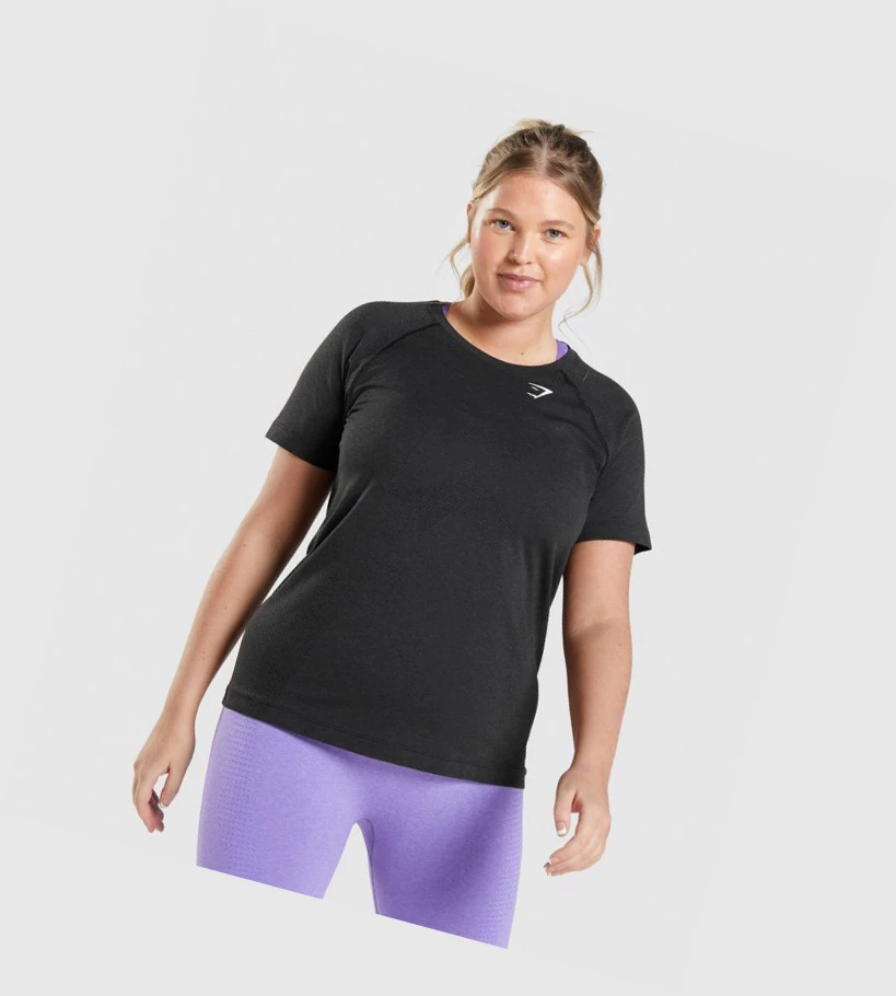 Gymshark Vital Seamless 2.0 Light T-skjorte Dame Svarte | PBQCNJ705