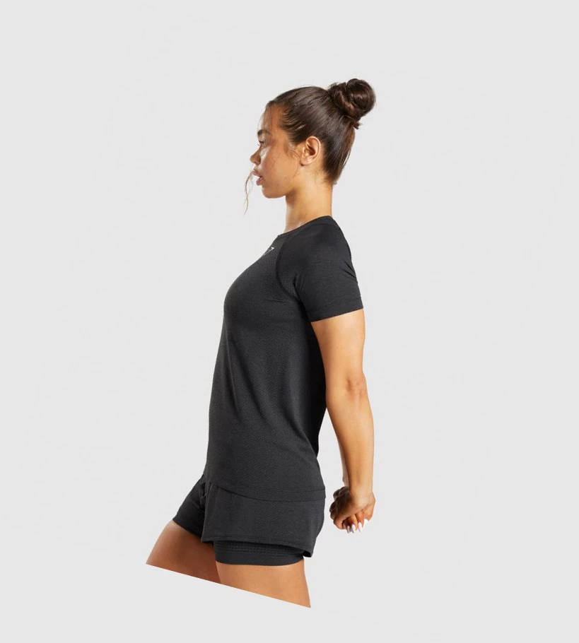 Gymshark Vital Seamless 2.0 Light T-skjorte Dame Svarte | PBQCNJ705