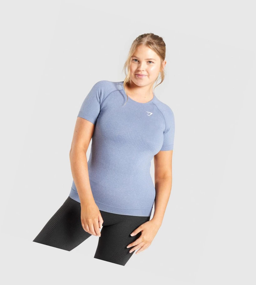 Gymshark Vital Seamless 2.0 T-skjorte Dame Blå | ZXCDWH538