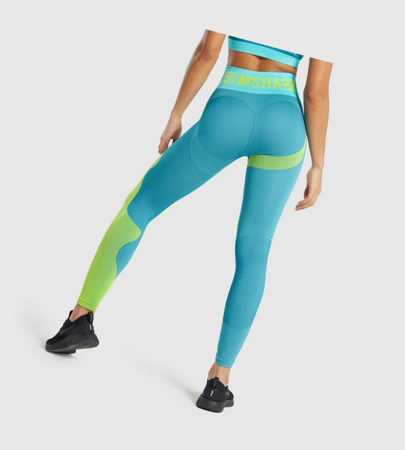 Gymshark WTFlex Seamless High Waisted Leggings Dame Blå | HZJVSR275