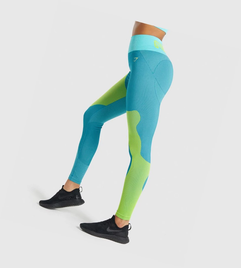 Gymshark WTFlex Seamless High Waisted Leggings Dame Blå | HZJVSR275