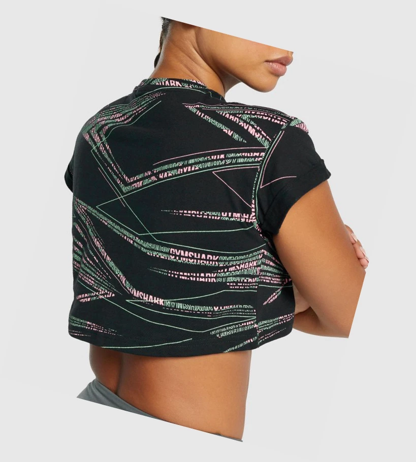 Gymshark Zone Grafiske Crop T-skjorte Dame Svarte Grønn | BZVWEL958