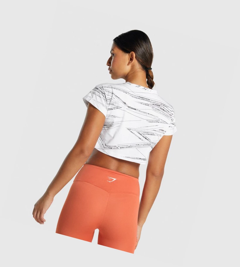 Gymshark Zone Grafiske Crop T-skjorte Dame Hvite Svarte | CFGNRZ851