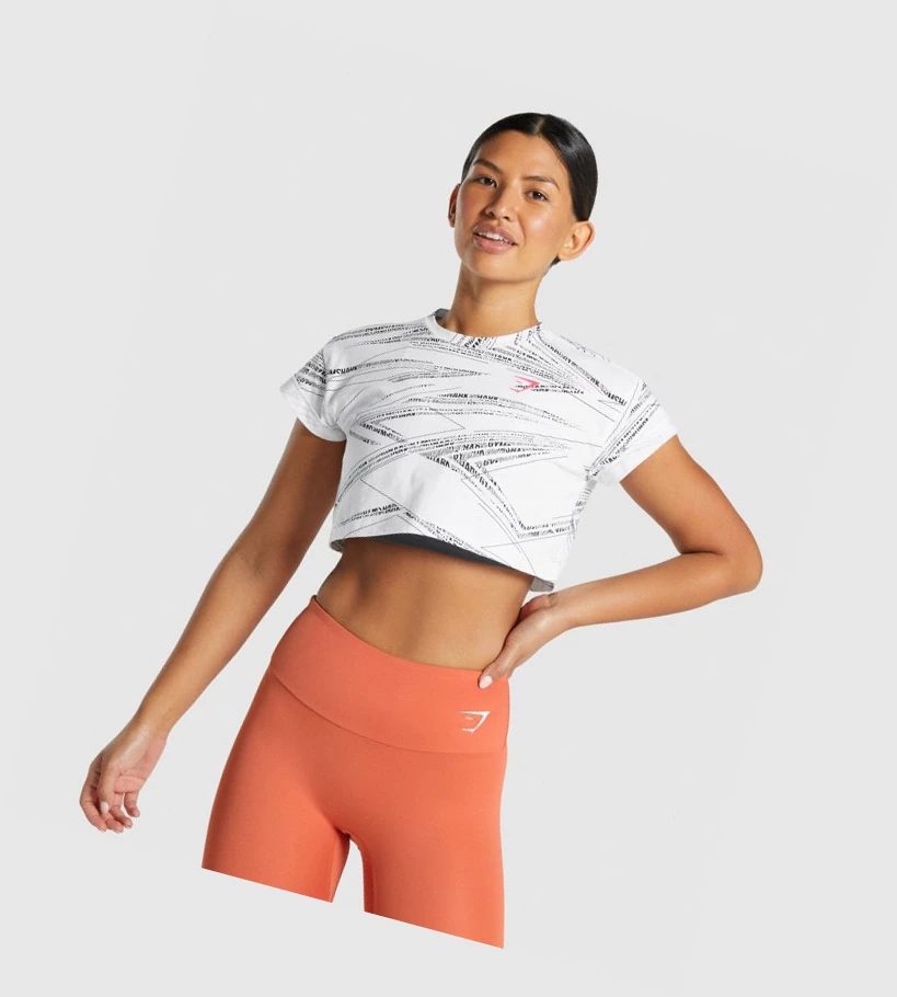 Gymshark Zone Grafiske Crop T-skjorte Dame Hvite Svarte | CFGNRZ851