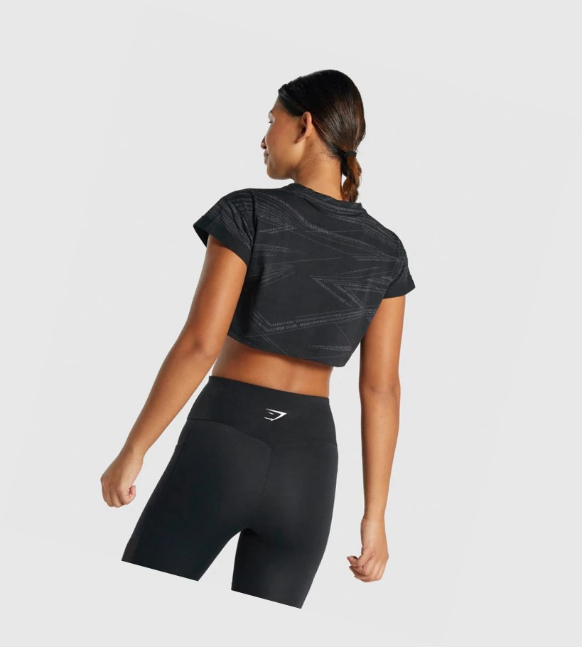 Gymshark Zone Grafiske Crop T-skjorte Dame Svarte Grå | CKVRED405