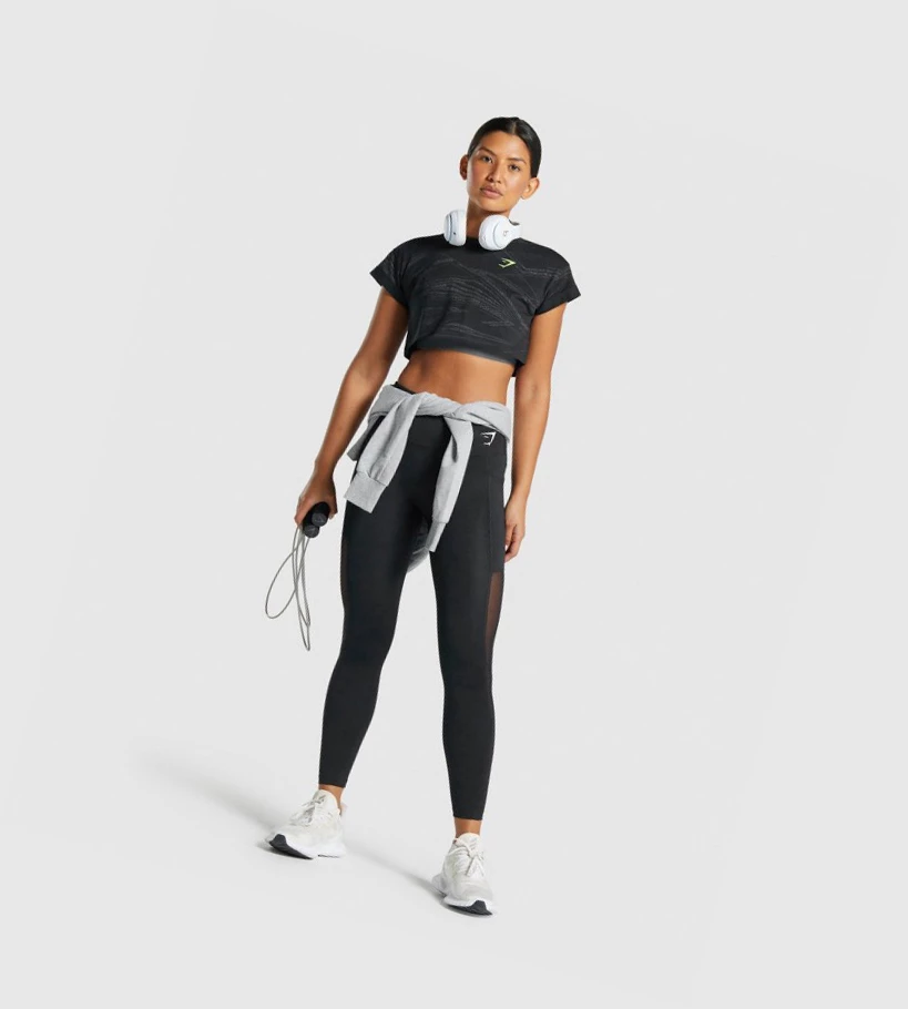 Gymshark Zone Grafiske Crop T-skjorte Dame Svarte Grå | CKVRED405