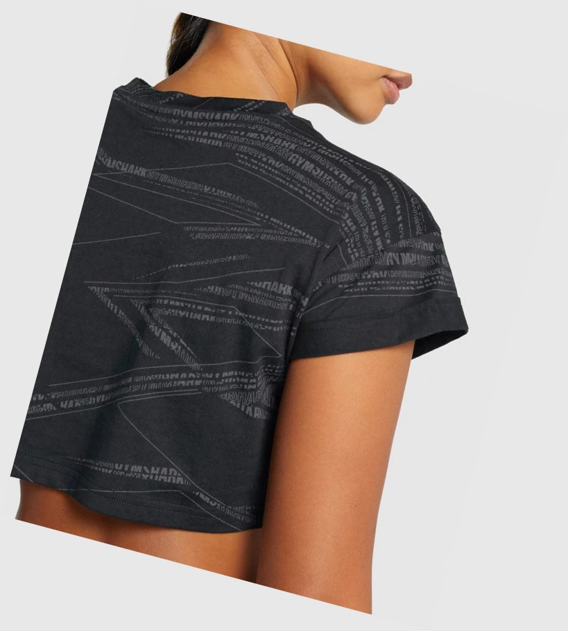 Gymshark Zone Grafiske Crop T-skjorte Dame Svarte Grå | CKVRED405